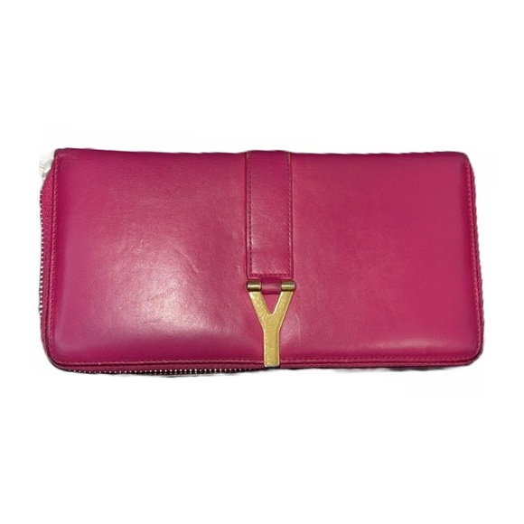 Saint Laurent Handbags - Saint Laurent YSL “Signature Y” Pink/Gold Wallet